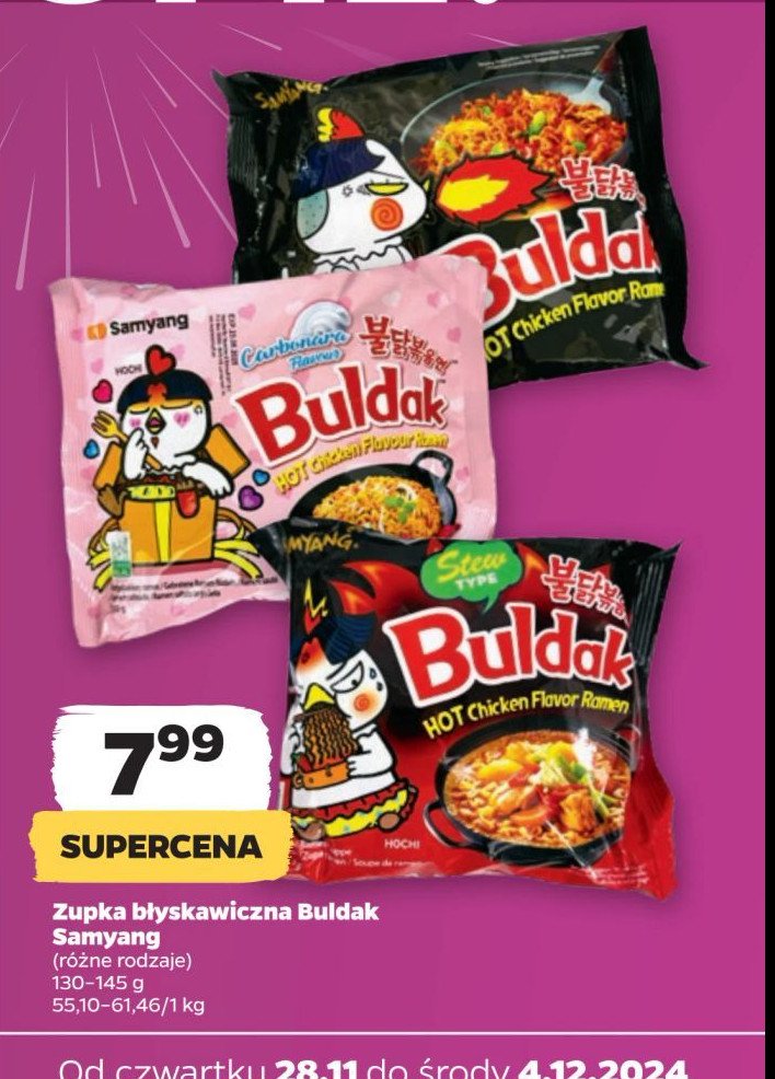 Zupa ramen ostry kurczak jiajang Buldak promocja