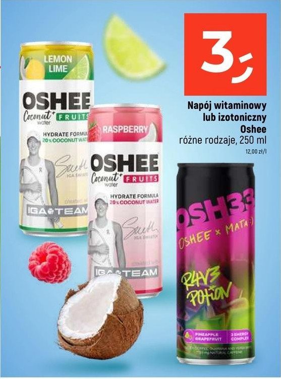 Woda kokosowa cytrynowa Oshee coconut fruits promocja