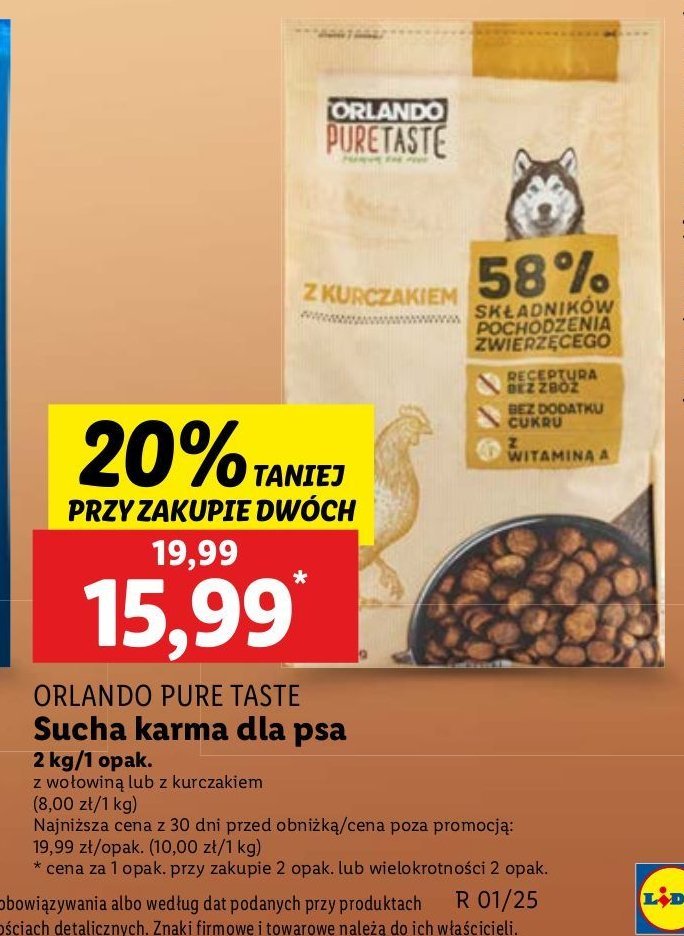 Karma dla psa z kurczakiem Orlando pure taste promocja