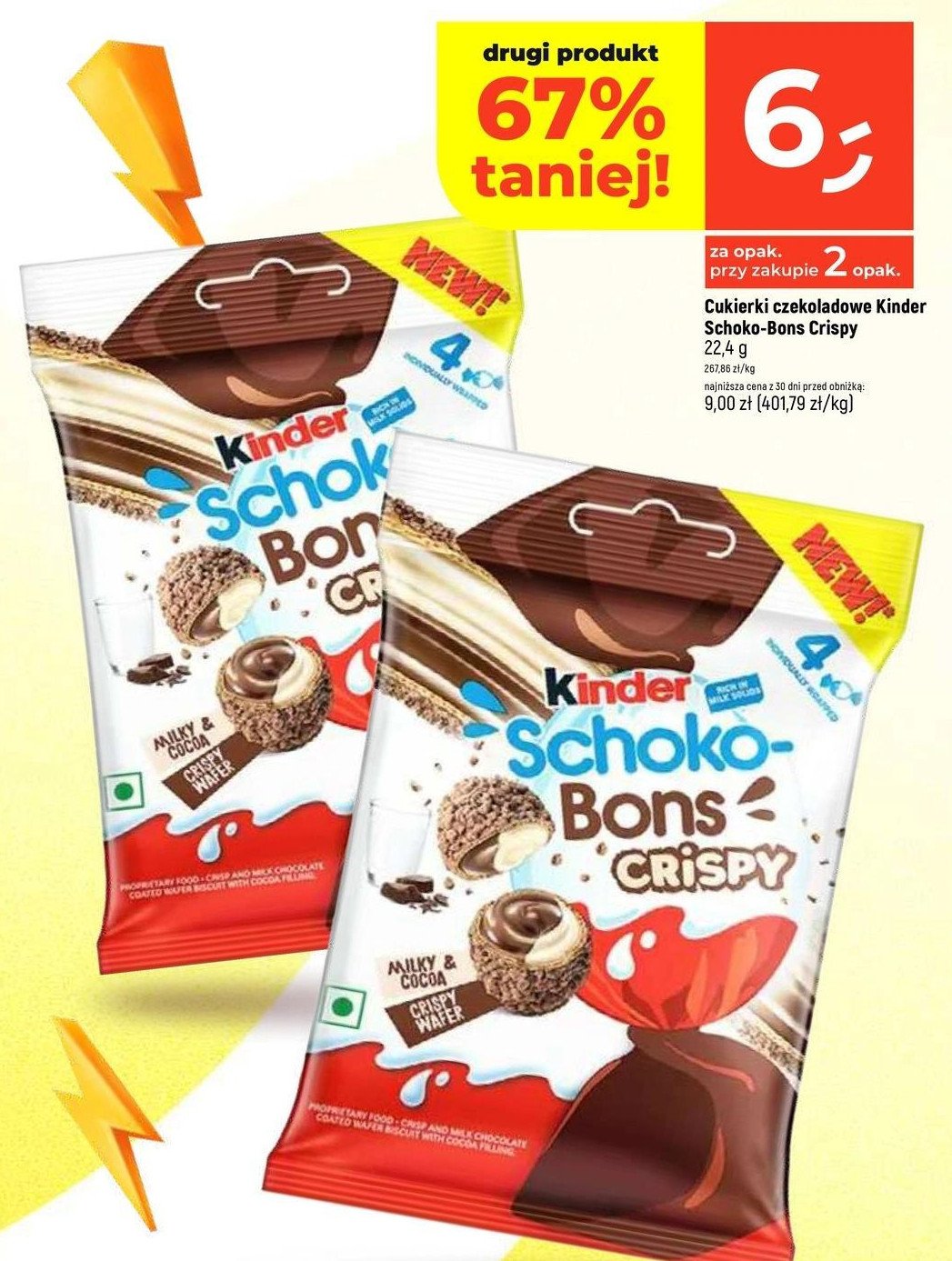 Cukierki crispy Kinder schoko-bons promocja w Dealz