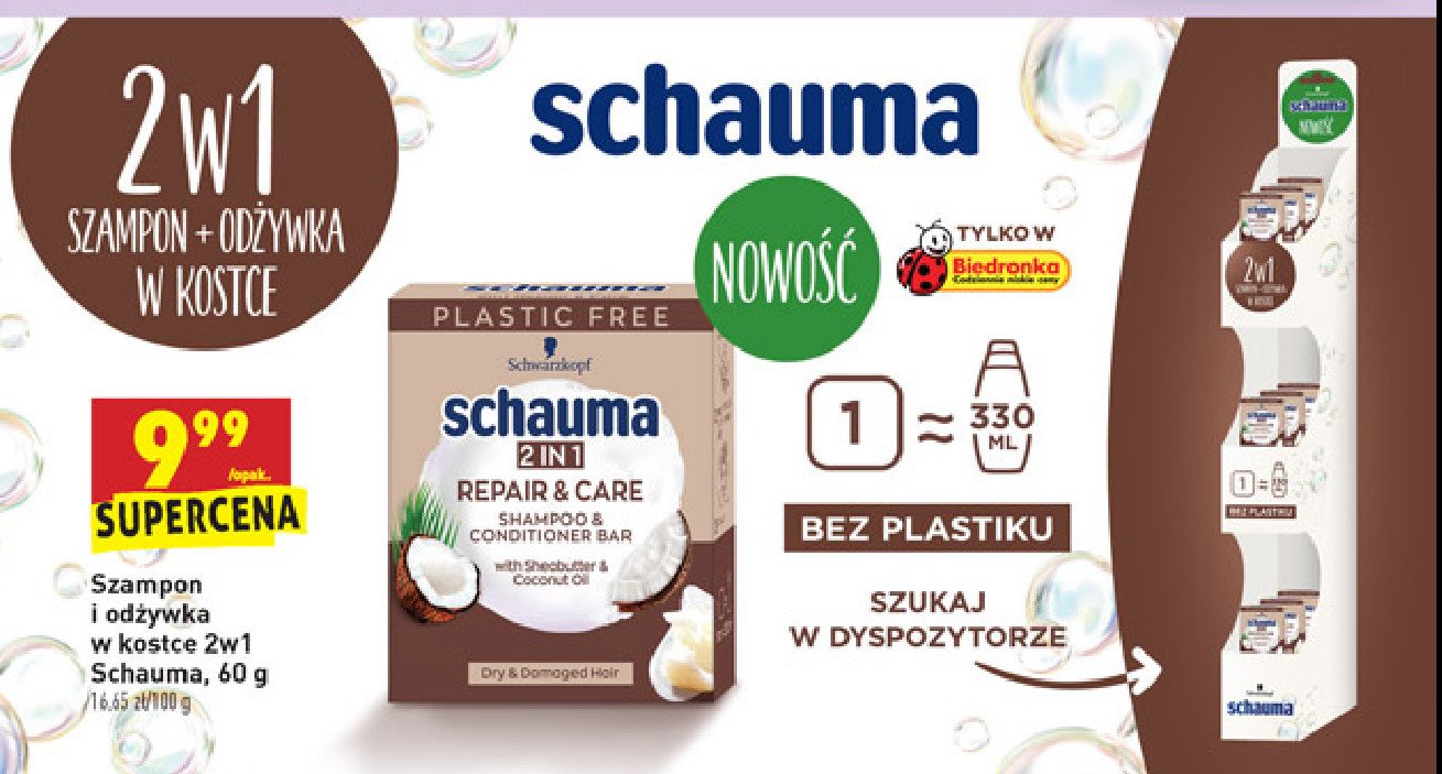Szampon i odżywka w kostce coconut oil Schauma repair & care promocja