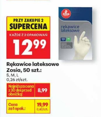 Rękawice lateksowe Zosia, 50 szt., S, M, L promocja w Biedronka