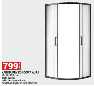 Kabina KABINA PRYSZNICOWA AURA 90x90x190 cm profil czarny szkło bezbarwne 6 mm powłoka EasyClean, bez brodzika promocja w Merkury Market