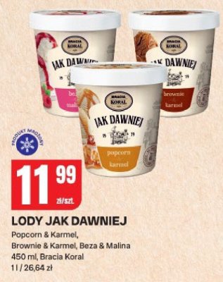 Lody Jak Dawniej Bracia Koral Popcorn & Karmel, Brownie & Karmel, Beza & Malina promocja w Chorten
