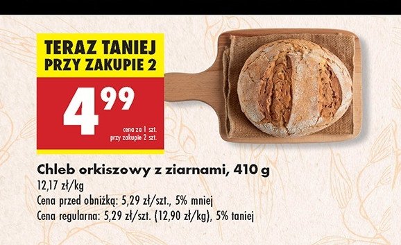 Chleb orkiszowy z ziarnami promocja w Biedronka