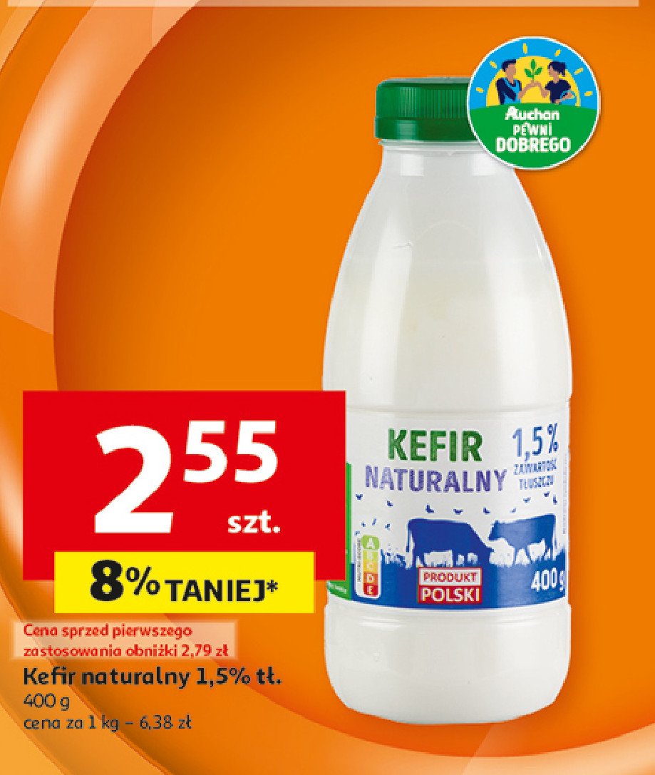 Kefir naturalny Auchan różnorodne (logo czerwone) promocja w Auchan