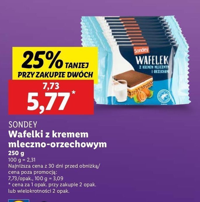 Wafelki z kremem mlecznym z orzechami Sondey promocja