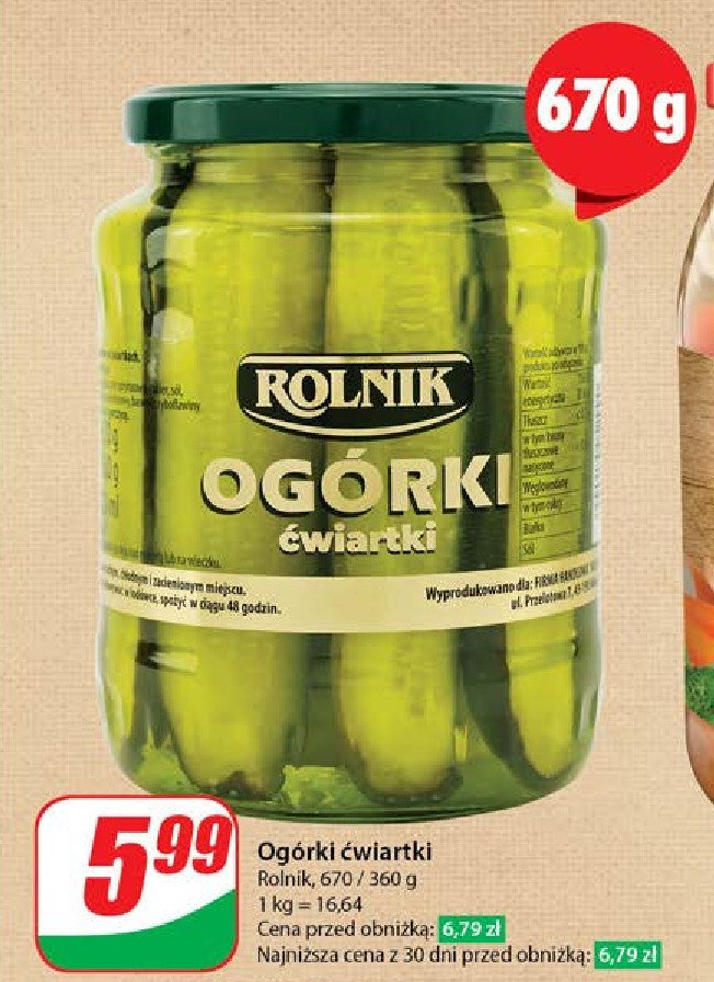 Ogórki ćwiartki Rolnik premium promocja w Dino