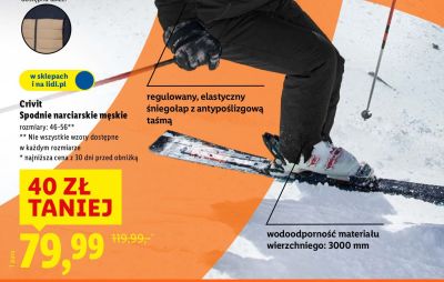 Spodnie narciarskie męskie  promocja w Lidl