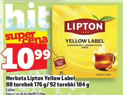 Herbata Lipton Yellow Label 88 torebek 176g/92 torebki 184g promocja w TOPAZ