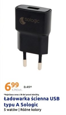 Ładowarka ścienna USB typu A Sologic promocja w Action