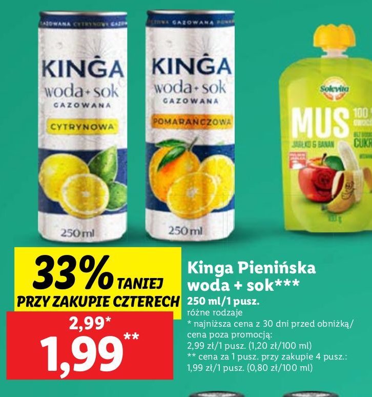 Woda + sok pomarańczowa Kinga pienińska promocja