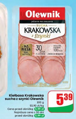 Kiełbasa Krakowska sucha z szynki Olewnik promocja w Dino