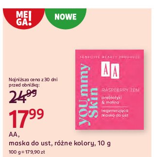 Maska do ust kofeina i brzoskwinia Aa yoummy skin promocja w Rossmann