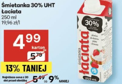 Śmietanka 30% UHT Łaciata promocja w Delikatesy Centrum
