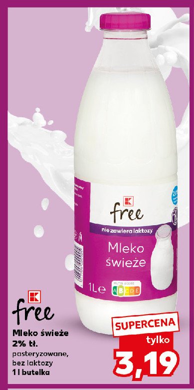 Mleko 2 % bez laktozy K-classic free promocja