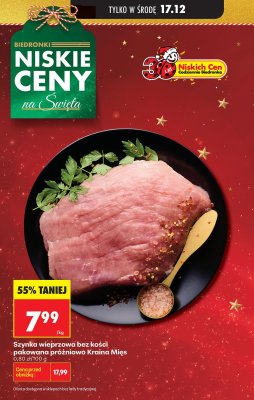 Szynka wieprzowa bez kości pakowana próżniowo Kraina Mięs promocja w Biedronka