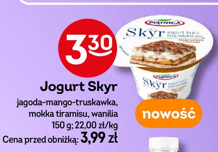 Jogurt typu islandzkiego jagoda- mango- truskawka Piątnica skyr promocja w Żabka