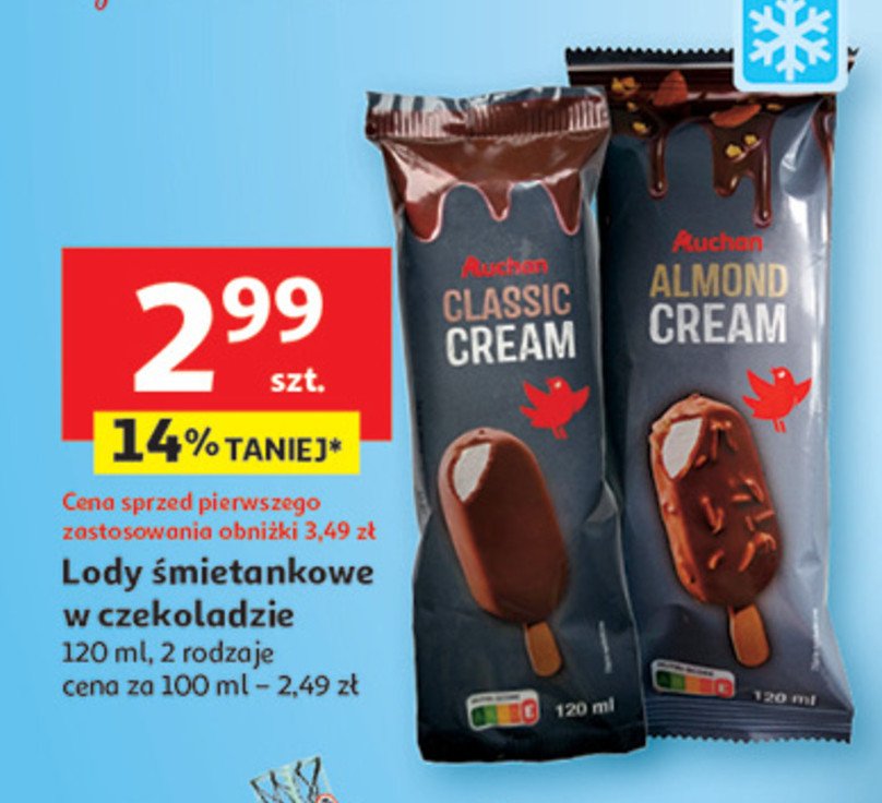 Lody waniliowe w czekoladzie mlecznej z migdałami Auchan promocja w Auchan