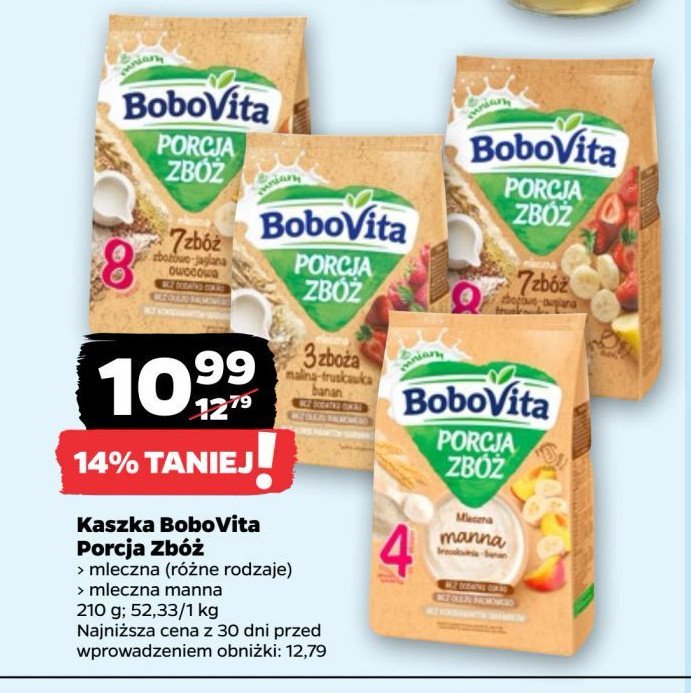 Kaszka mleczna 7 zbóż wieloowocowa Bobovita porcja zbóż promocja w Netto