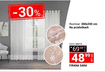 Firana Sara 300x250 cm na przelotках promocja w Merkury Market