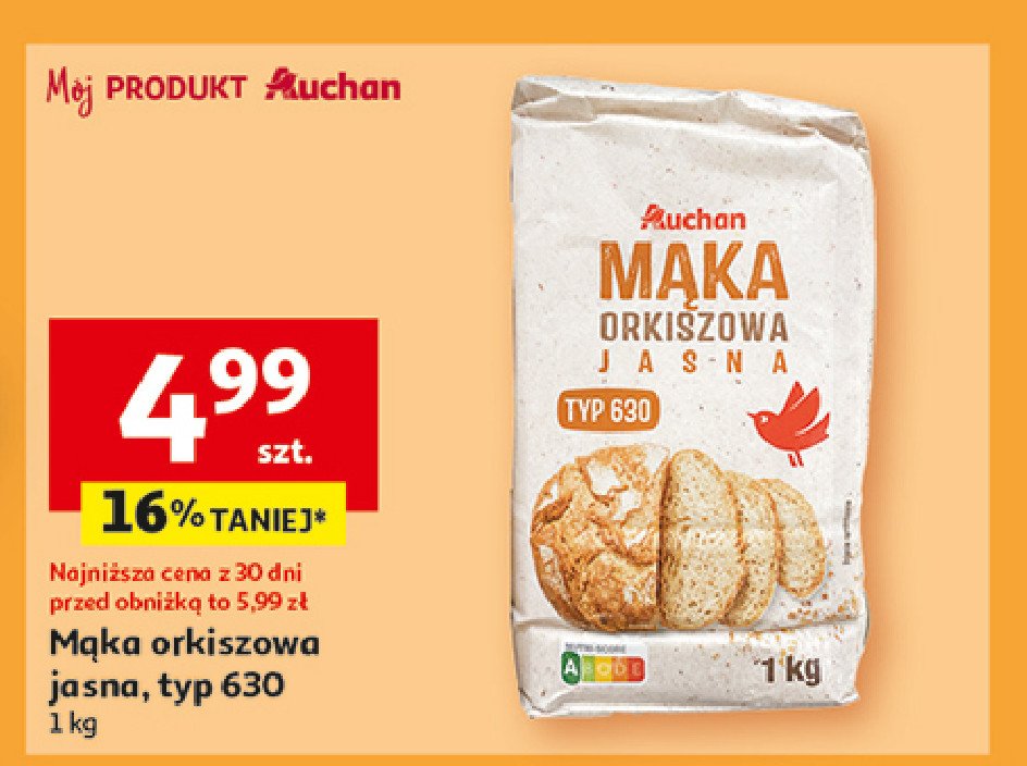 Mąka orkiszowa jasna Auchan bio promocja