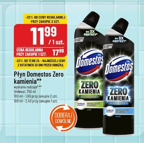 Żel do wc blue Domestos zero kamienia promocja