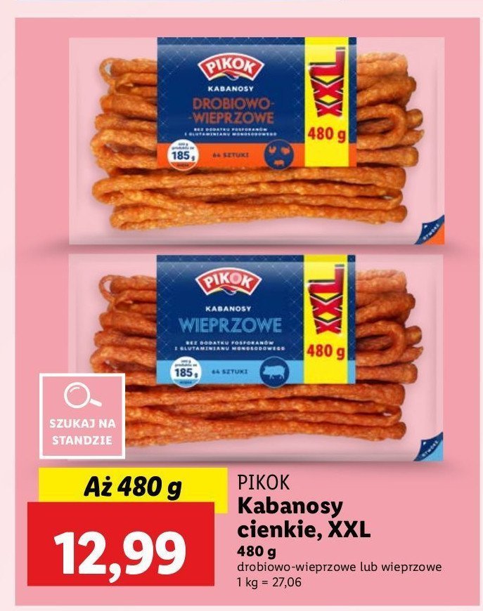 Kabanosy drobiowe z mięsem wieprzowym Pikok promocja w Lidl