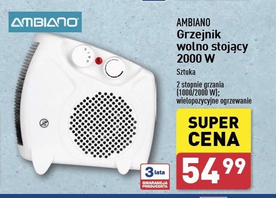 Grzejnik wolno stojący 2000w AMBIANO promocja w Aldi