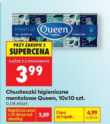 Chusteczki higieniczne mentolowe Queen 10x10 szt. promocja w Biedronka