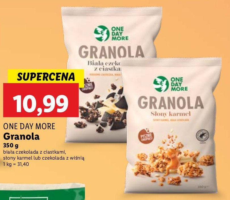 Granola biała czekolada z ciastkami One day more promocja w Lidl
