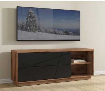 Szafka RTV Forn 156 cm z 2 szufladami i półką dąb delano ciemny/czarny promocja w Black Red White