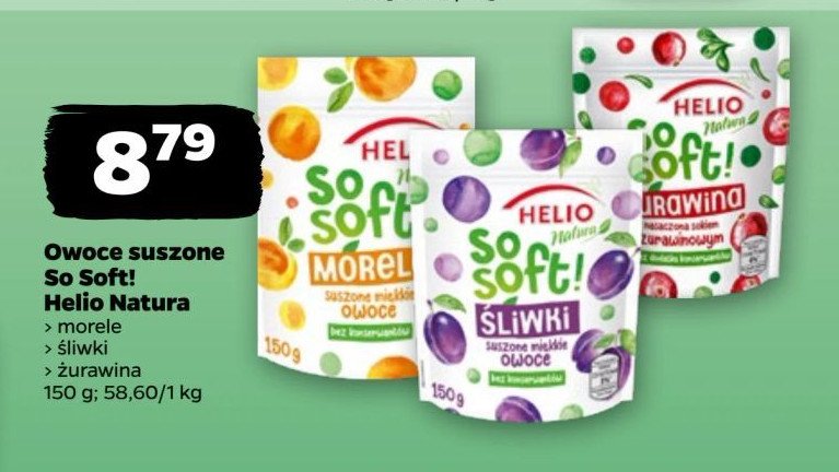 Śliwki suszone miękkie owoce Helio natura so soft! promocja w Netto