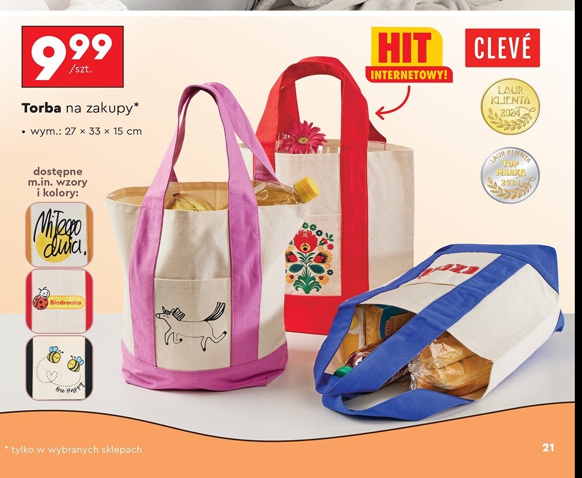 Torba na zakupy 27 x 33 x 15 cm Cleve promocja w Biedronka