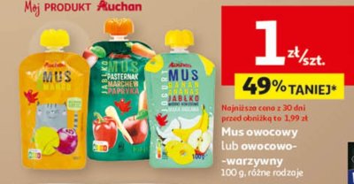 Mus owocowy wiśniowy lub owocowo-warzywny Mój Produkt Auchan promocja w Auchan