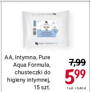 Chusteczki do higieny intymnej pure aqua formula 0% Aa promocja