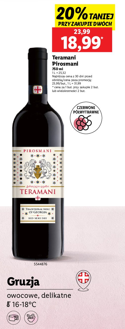 Wino PIROSMANI TERAMANI SEMI DRY promocja w Lidl