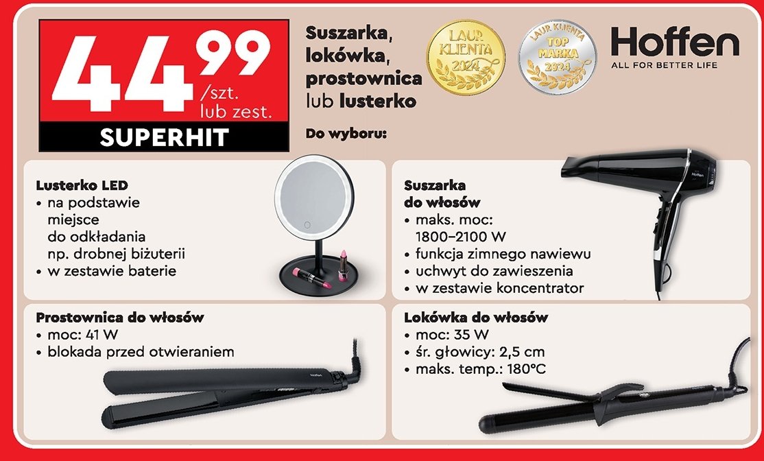 Suszarka do włosów składana 1800-2000w Hoffen promocja w Biedronka