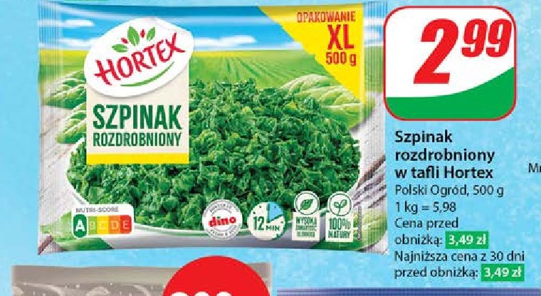 Szpinak rozdrobniony Hortex promocja w Dino