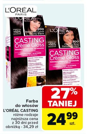 Farba do włosów 200 hebanowa czerń L'oreal casting creme gloss promocja