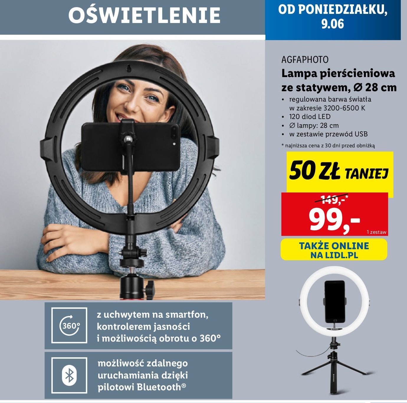 Lampa pierścieniowa ze statywem 28 cm AGFA PHOTO promocja w Lidl
