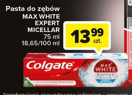 Pasta do zębów wybielająca Colgate max white expert micellar promocja