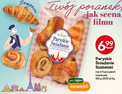 Pieczywo Paryskie Śniadanie Szabelski mix 4 francuskich ciasteczek promocja w Żabka