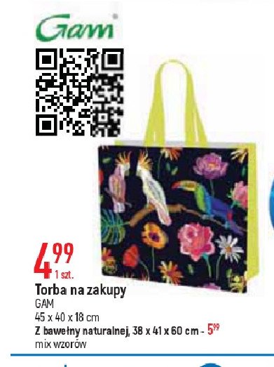 Torba na zakupy bawe艂niana 38 x 41 cm Gam promocja