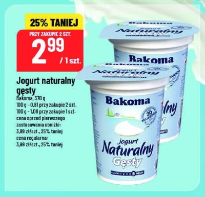 Jogurt naturalny 艂agodny smak Bakoma naturalny promocja