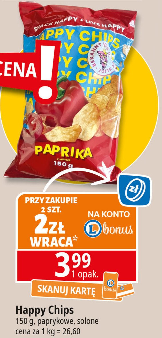 Chipsy happy paprykowe promocja w Leclerc