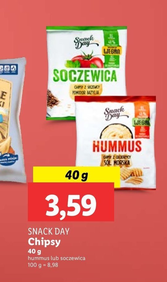 Chipsy z soczewicy o smaku pomidora i bazylii Snack day promocja