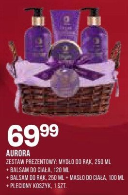 Kosmetyki Aurora zestaw prezentowy mydło do rąk + balsam do ciała + balsam do rąk + masło do ciała + peelingi koszyk promocja w Drogerie Natura
