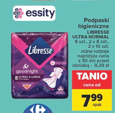 Podpaski higieniczne goodnight extra Libresse ultra thin promocja