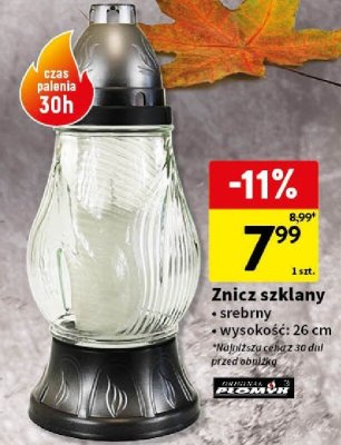 Znicz szklany srebrny 26 cm promocja w Intermarche